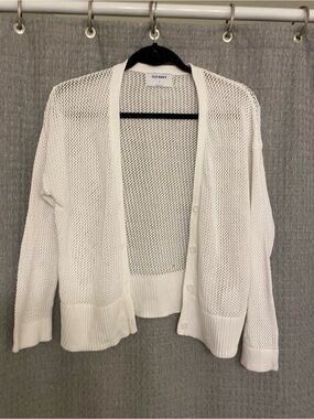 Old Navy White Open Weave Button-Front Cardigan